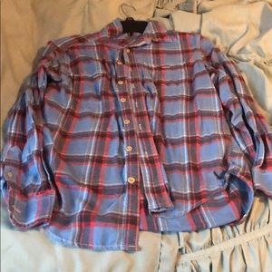 Blue red and grey plaid shirt